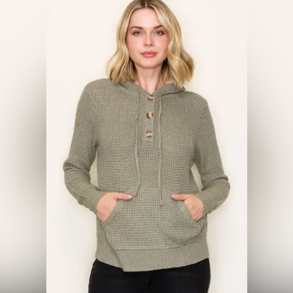 Staccato Ivory Cable Knit Sweater Hoodie.  Sz L - Picture 2 of 11